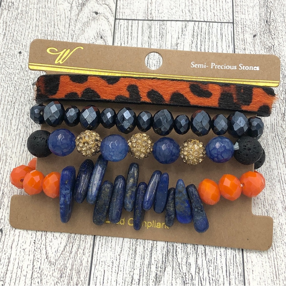 Set 4 Orange Blue Bracelets Auburn Virginia Cavaliers Broncos